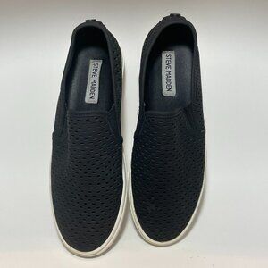Steve Madden Women's Size 9.5B Perforated Black Slip On Sneakers‎